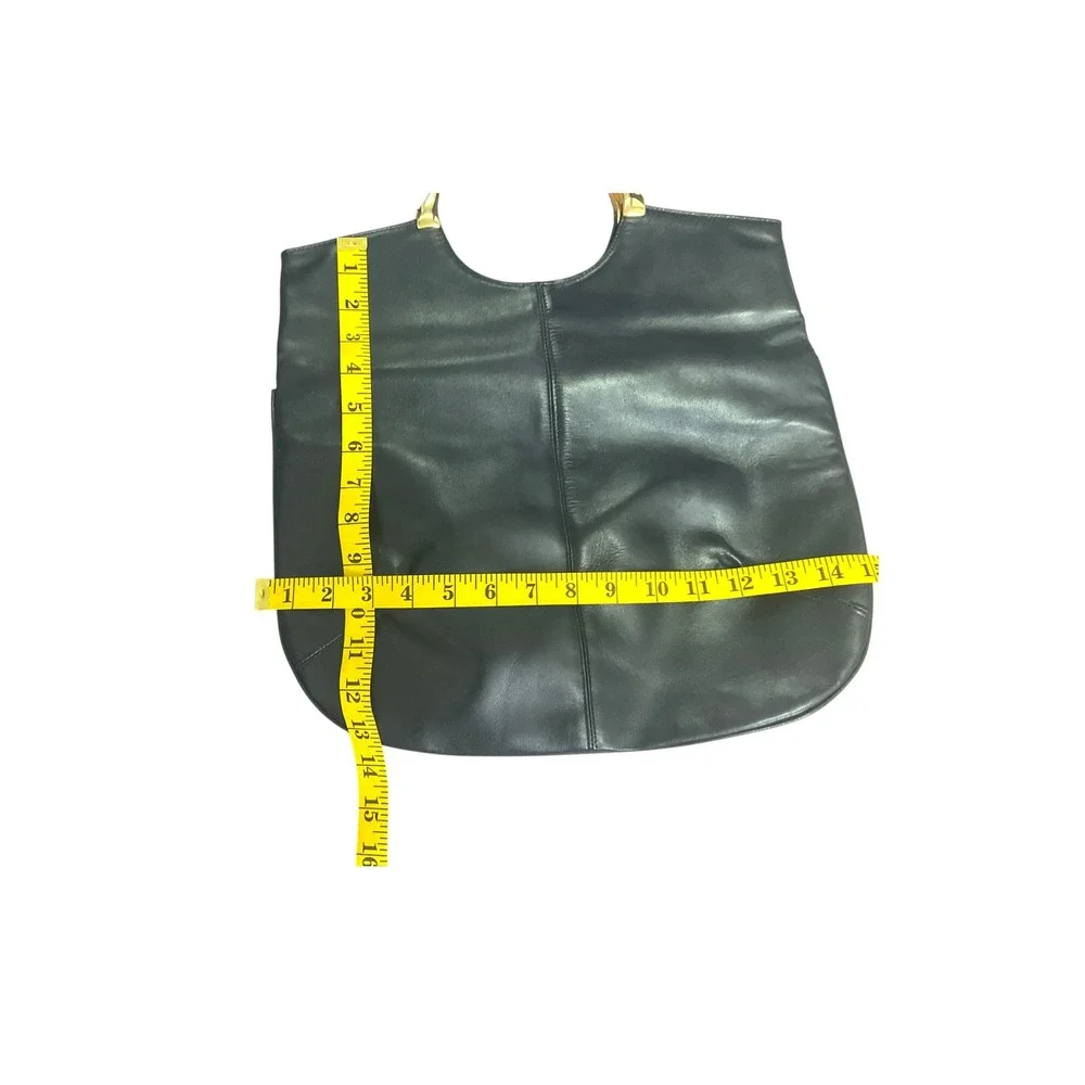 Vintage Style Black Leather Convertible Tote Oversized Clutch‎ Gold Hardware